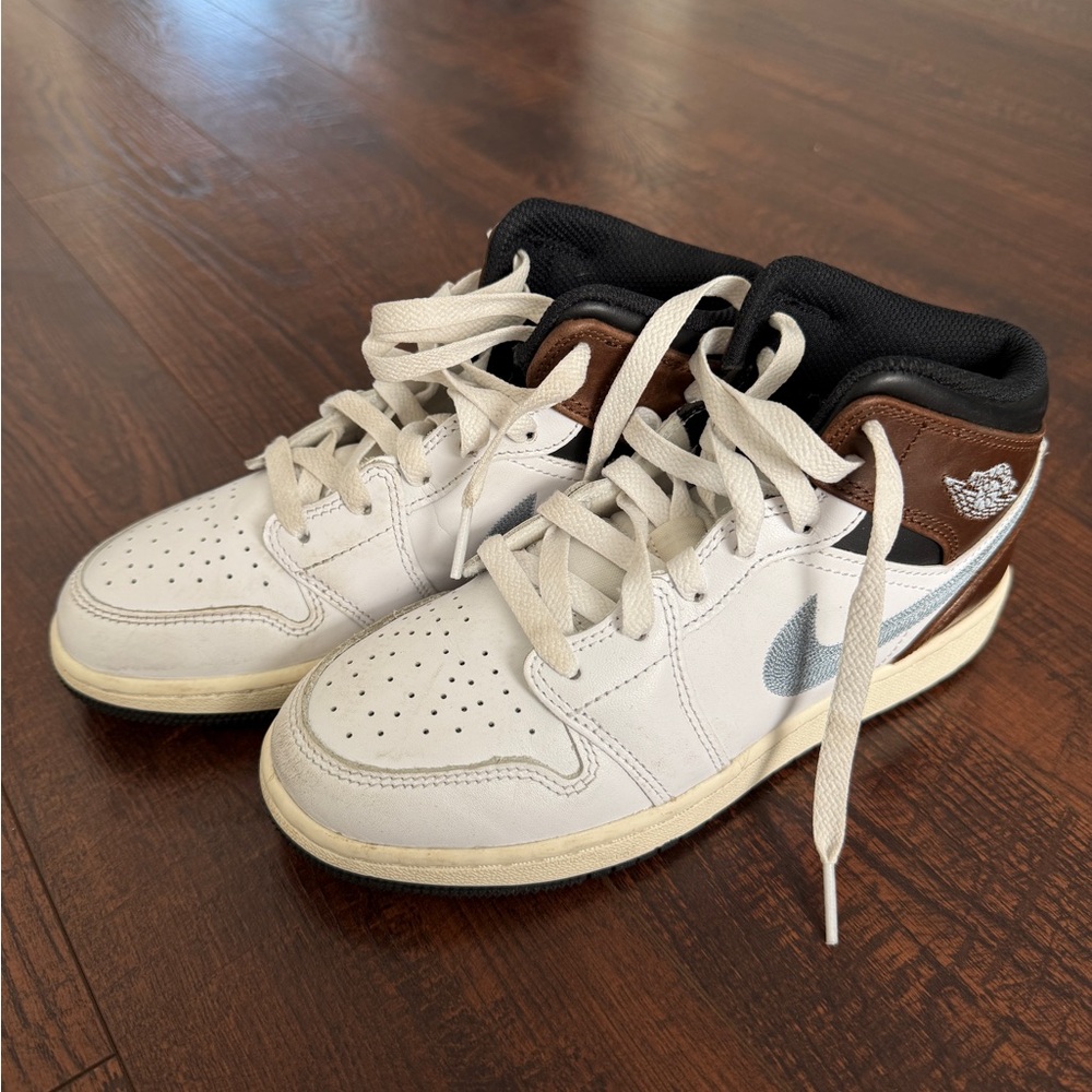 Jordan Kids White, Brown & Silver High-Top Sneakers